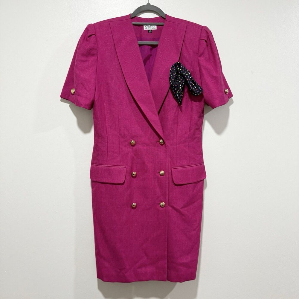 Kasper Pink Magenta Double Breasted Front Gold Button Blazer Dress Women Sz 14